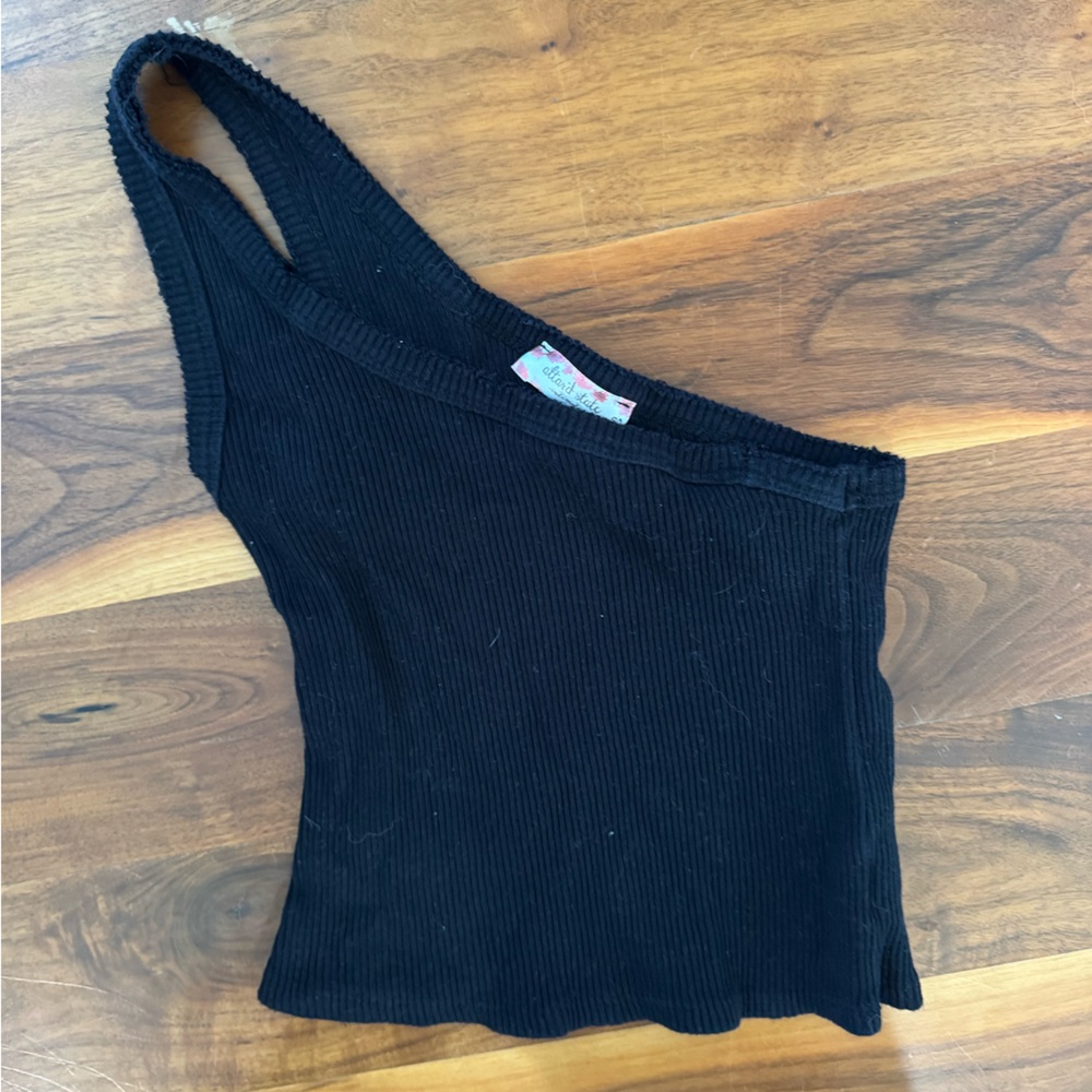 Altar'd State Black Ribbed One-Shoulder Tank Top